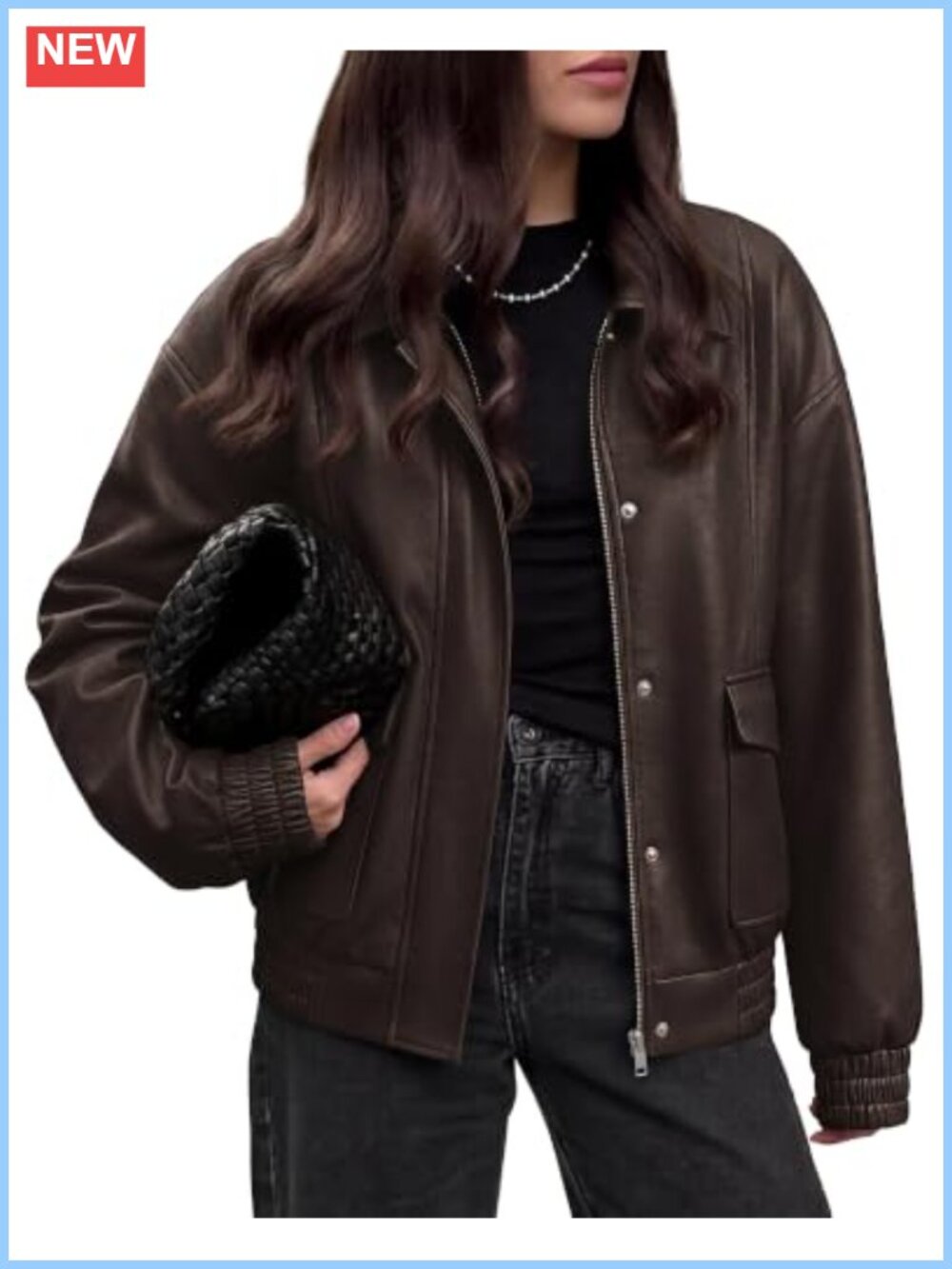Faux Leather Jacket Women Oversized Long Sleeve Snap Zipper Lapel Collar